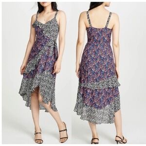 Parker Kathy Floral Animal Print Dress Size 4 Silk‎ Blend Colorful Ruffle
